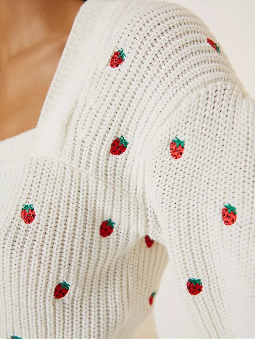 Maeve Embroidered Sweater Top Strawberry - Picture 3 of 7